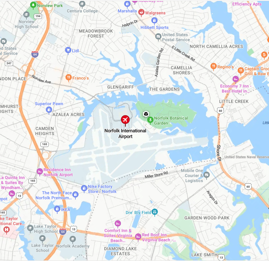 Map of Norfolk International Airport