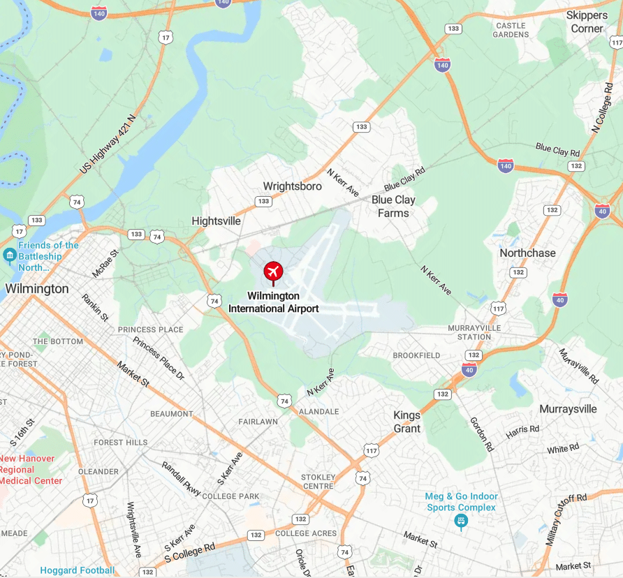 map of Wilmington International Airport