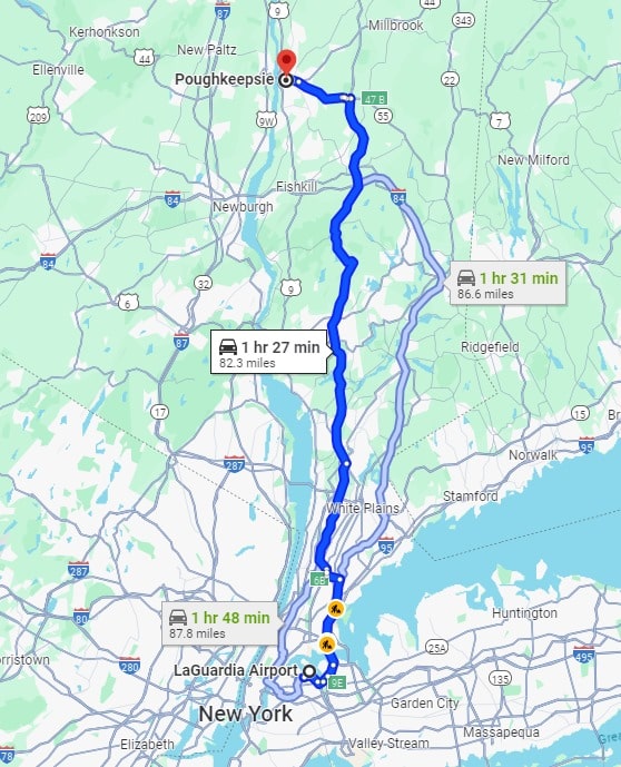 Routes from Poughkeepsie, NY, to LGA
